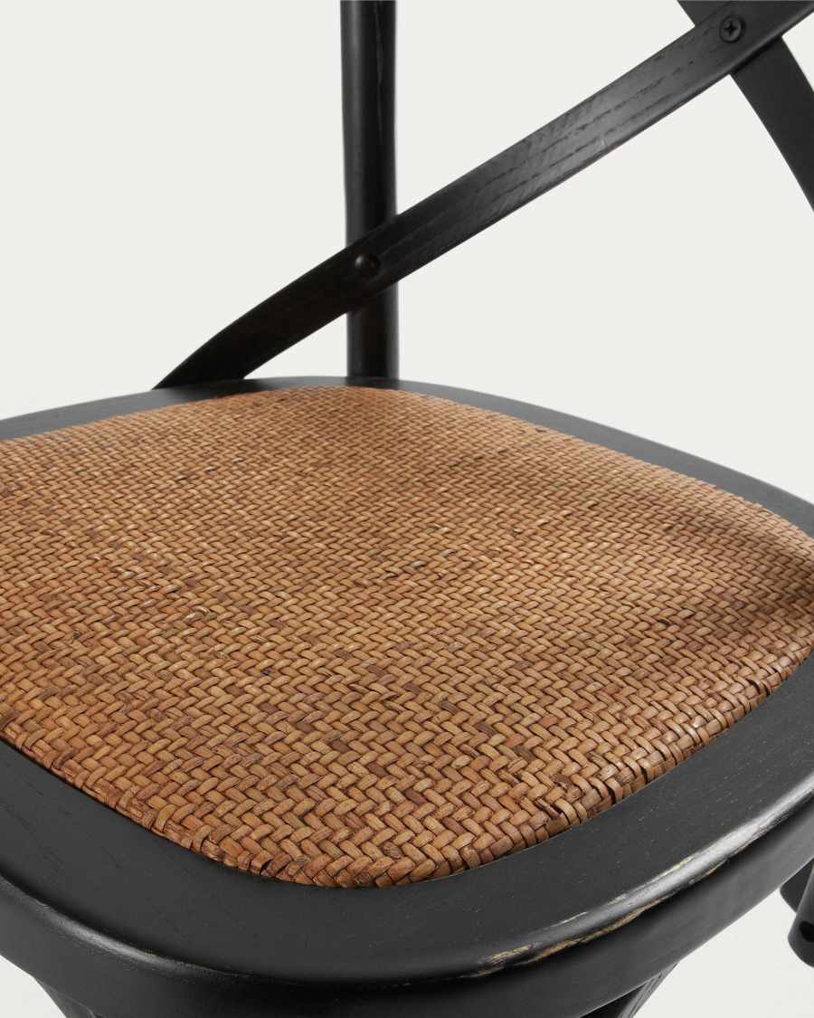 Alsi Stuhl aus massivem Birkenholz mit schwarzem Lackfinish und Sitz aus Rattan