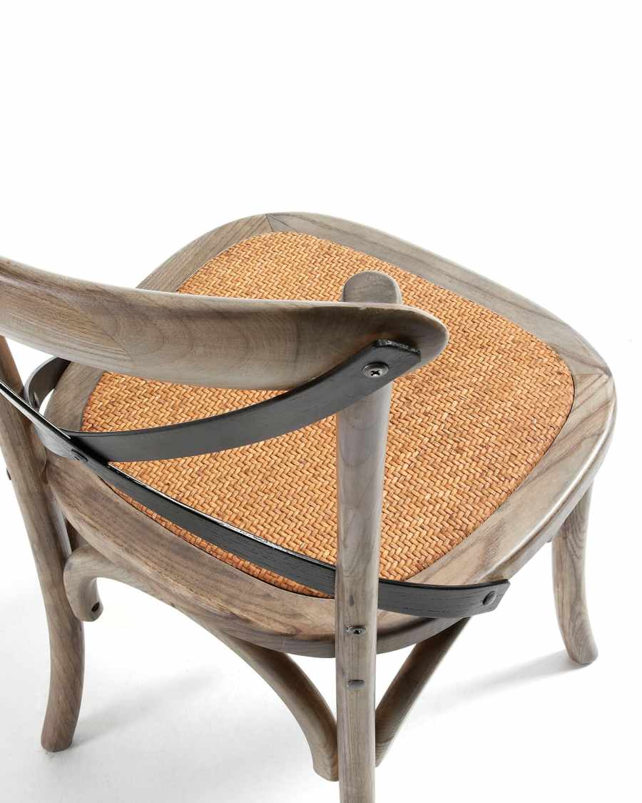 Alsie chair in solid birch wood with brown lacquer and rattan seat