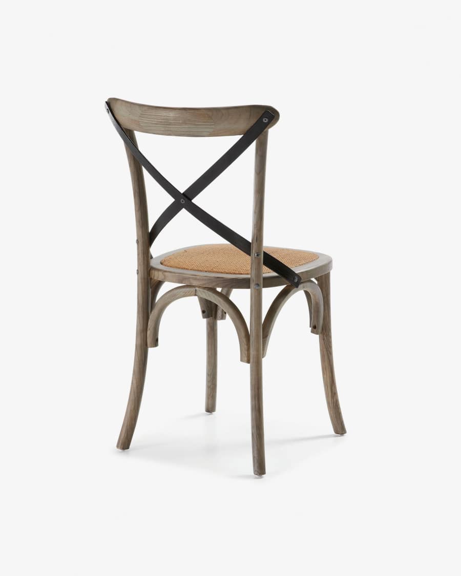 Alsie chair in solid birch wood with brown lacquer and rattan seat