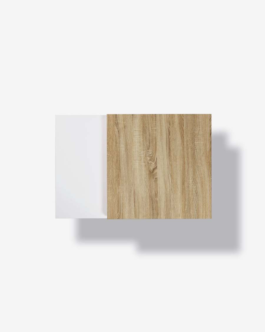 Kiu Couchtisch MDF mit Eiche-Effekt und weiß lackiertes MDF 70 (106) x 70 cm