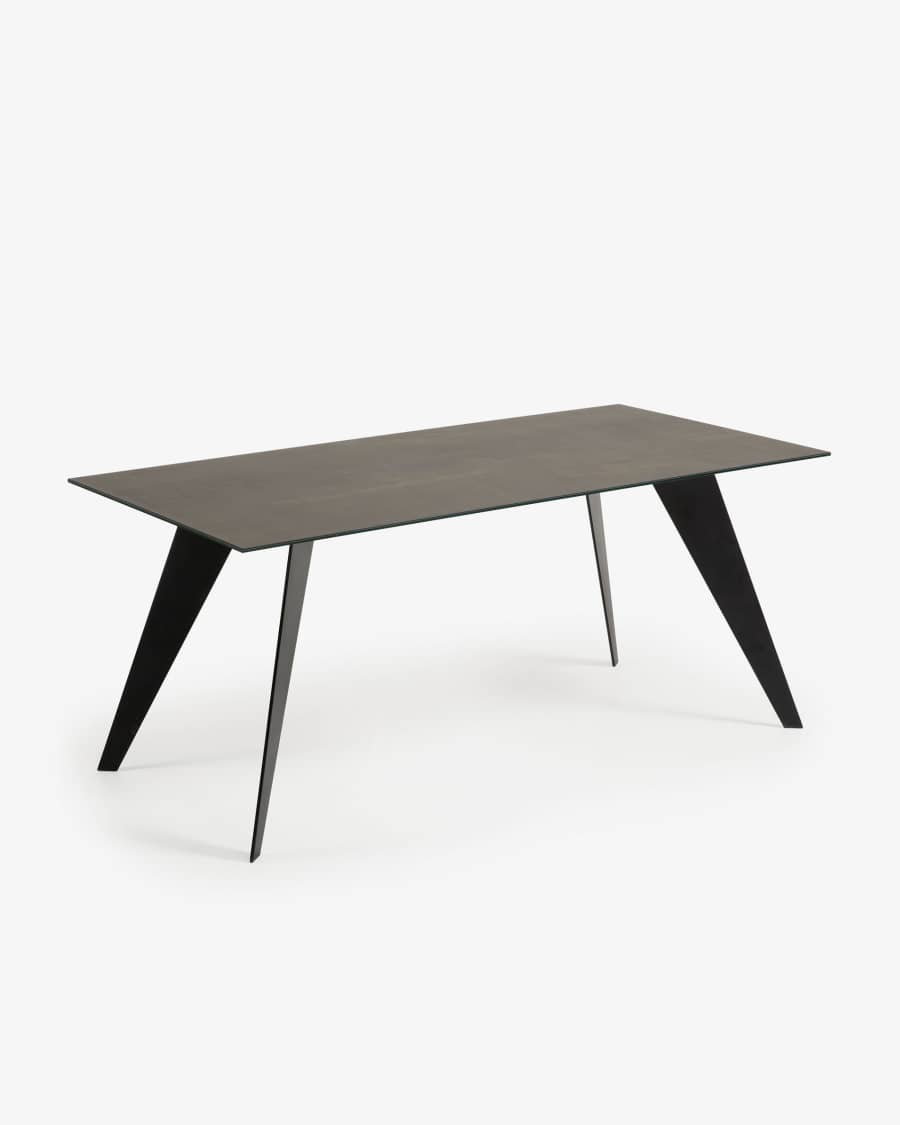 Koda ceramic table with Iron Moss finish and steel legs with black finish 180 x 100 cm