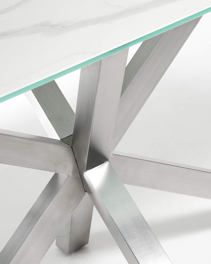 Mesa Argo 160x90, Inox. Mate  y Kalos blanco