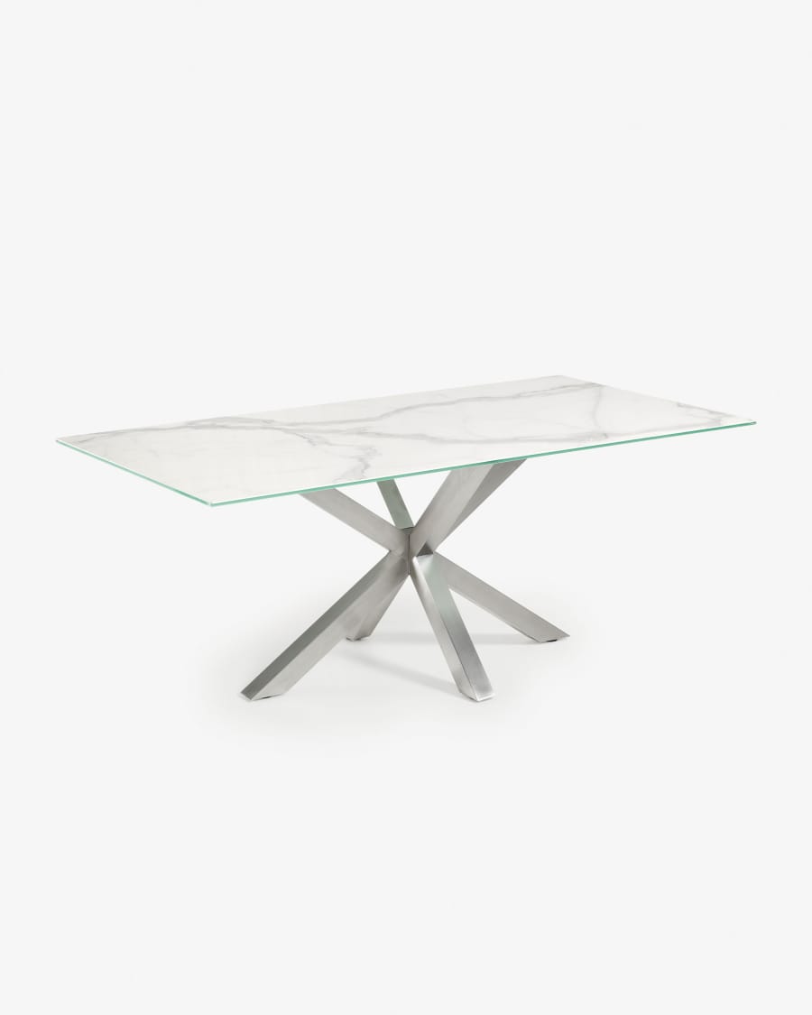 Table New Argo 200x100, inox mat plateau porc. Kalos blanc