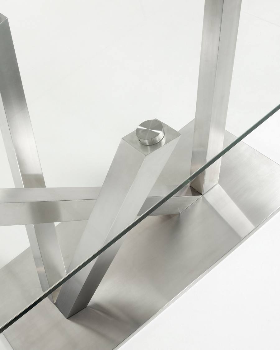 Tavolo Nyc 200x100, acciaio inox opaco e vetro trasparente