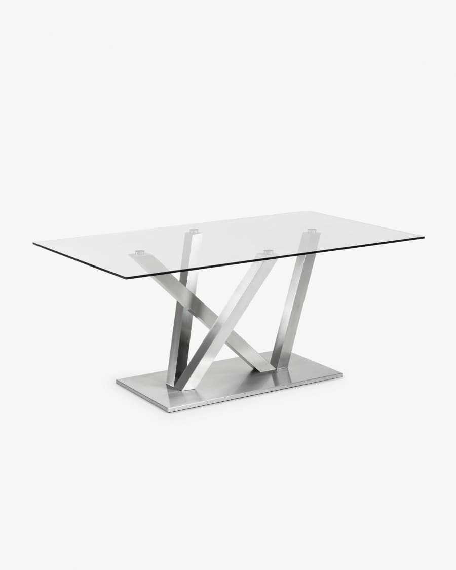 Tavolo Nyc 200x100, acciaio inox opaco e vetro trasparente