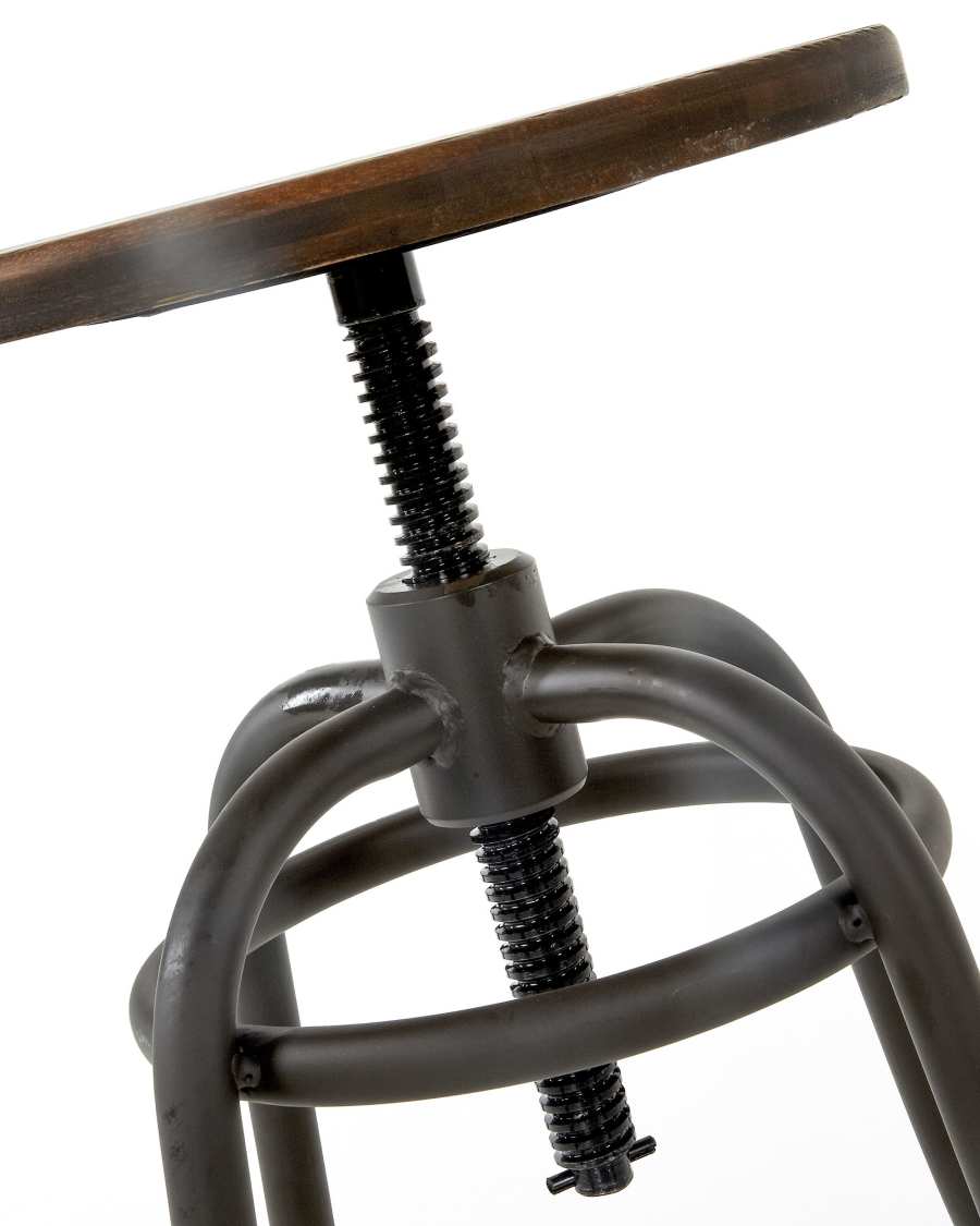 Malira steel kitchen stool with a dark grey finish, solid bamboo seat, 66-84 cm