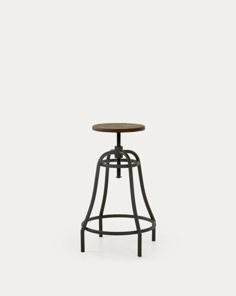 Malira steel kitchen stool with a dark grey finish, solid bamboo seat, 66-84 cm