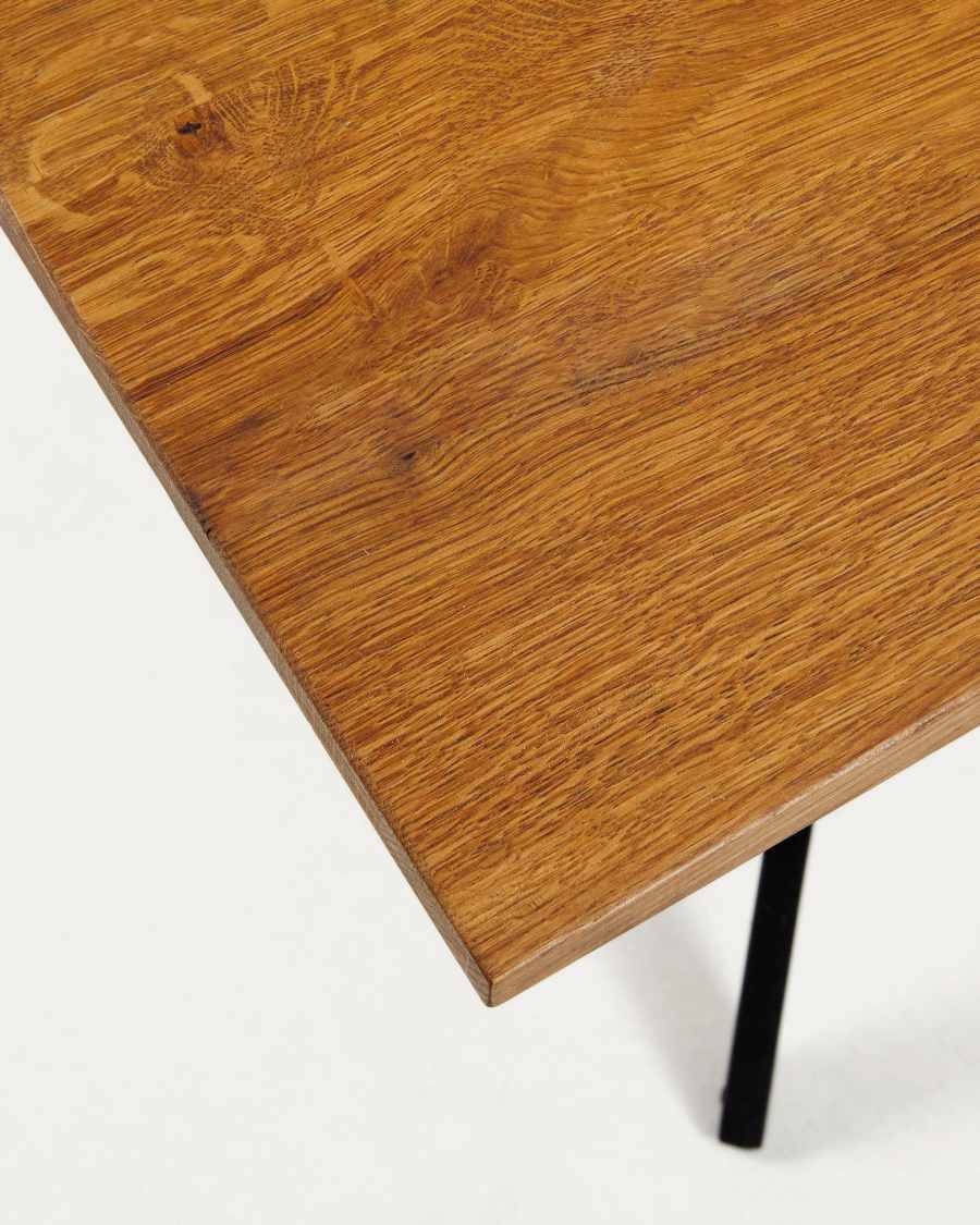 Amethyst oak veneer table with a distressed finish and black steel legs, 160 x 90 cm