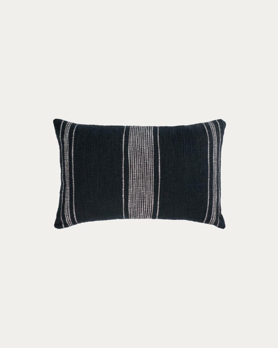 Housse de coussin Adalgisa en coton à rayures noir et blanc 30 x 50 cm