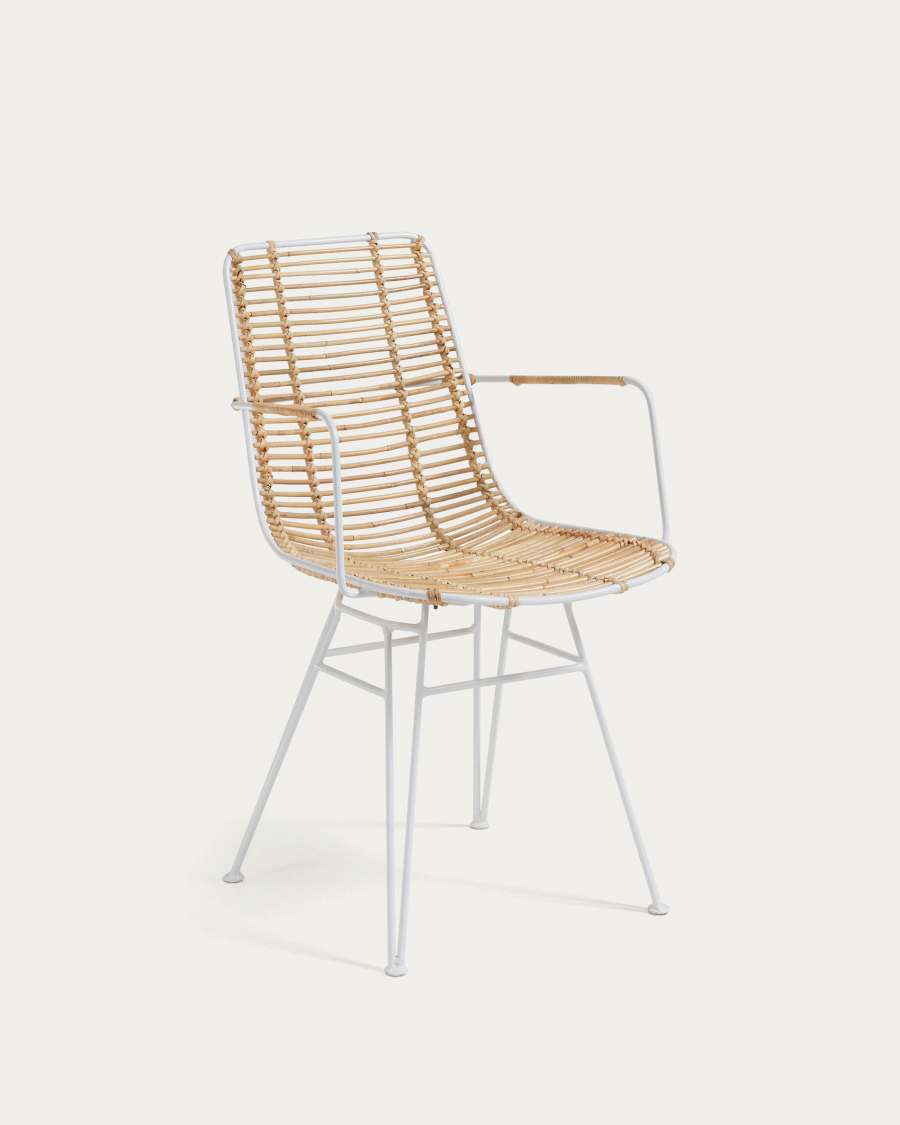 Tishana rattan and white steel chair with armrests