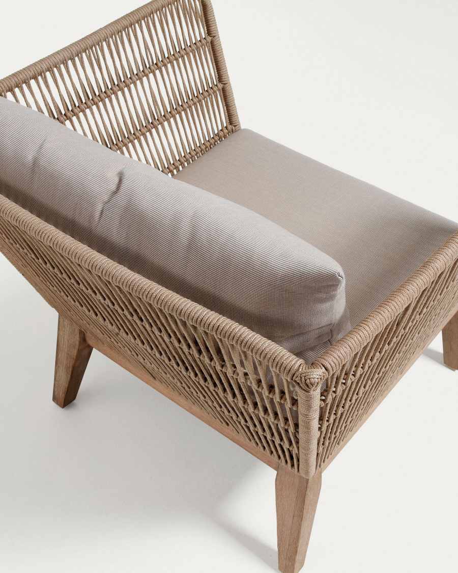 Belleny armchair in beige cord and solid acacia wood, FSC 100%