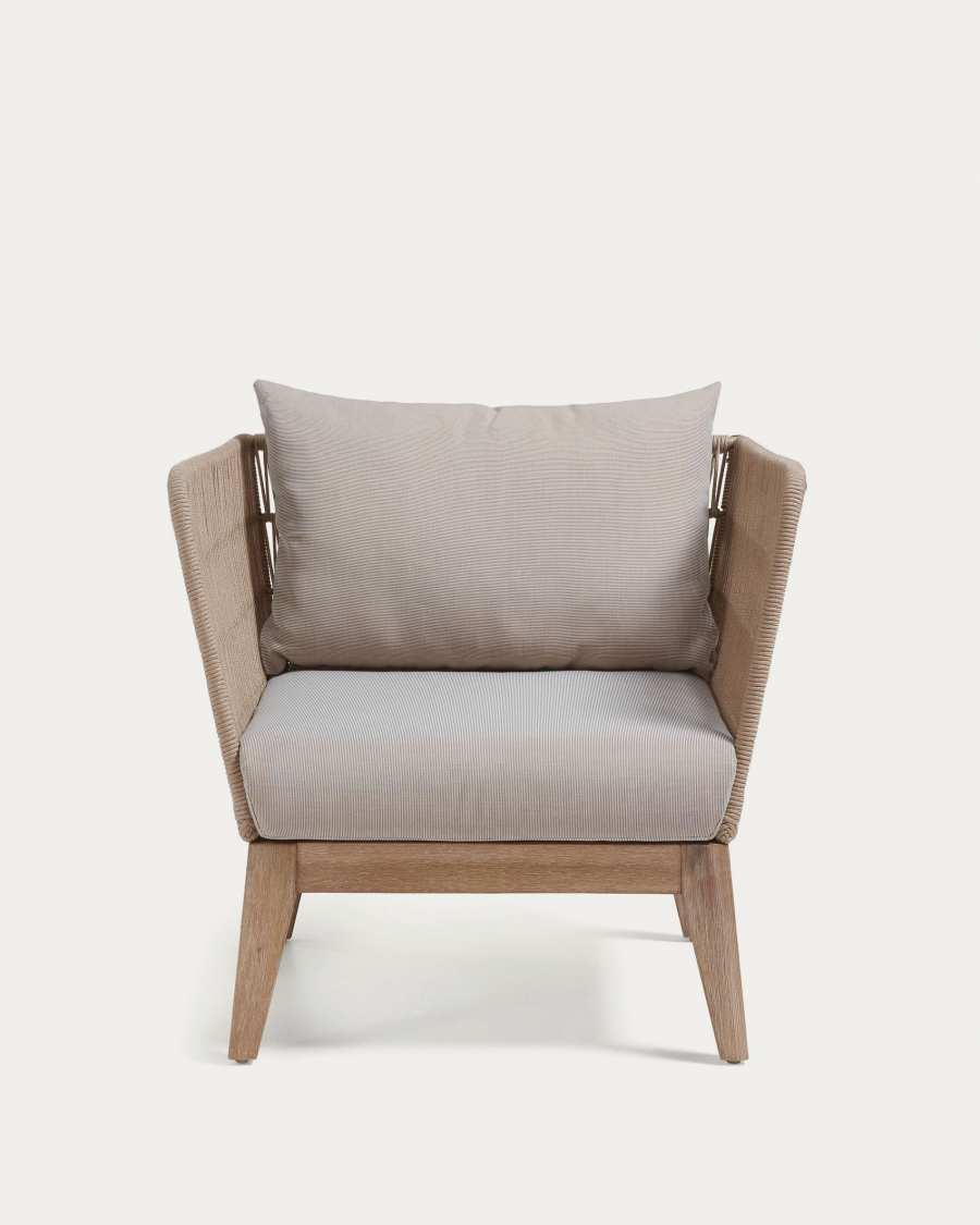 Belleny armchair in beige cord and solid acacia wood, FSC 100%