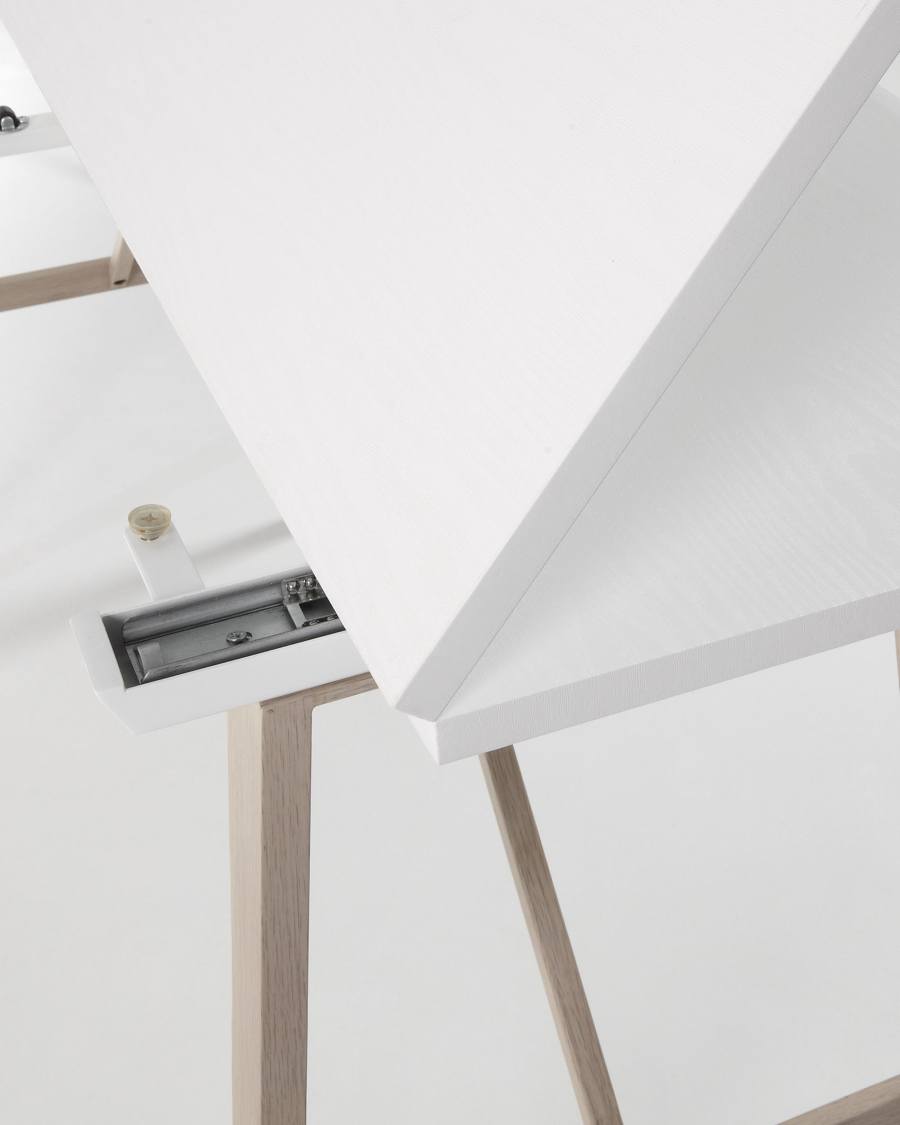 Aruna extendable console table in white MDF with steel wooden effect legs 130 x 45 (90) cm