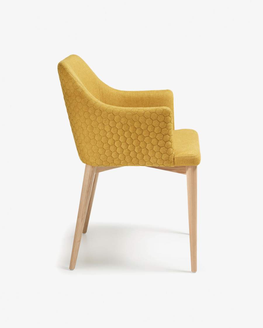 Croft mustard chair with solid ash legs with natural finish