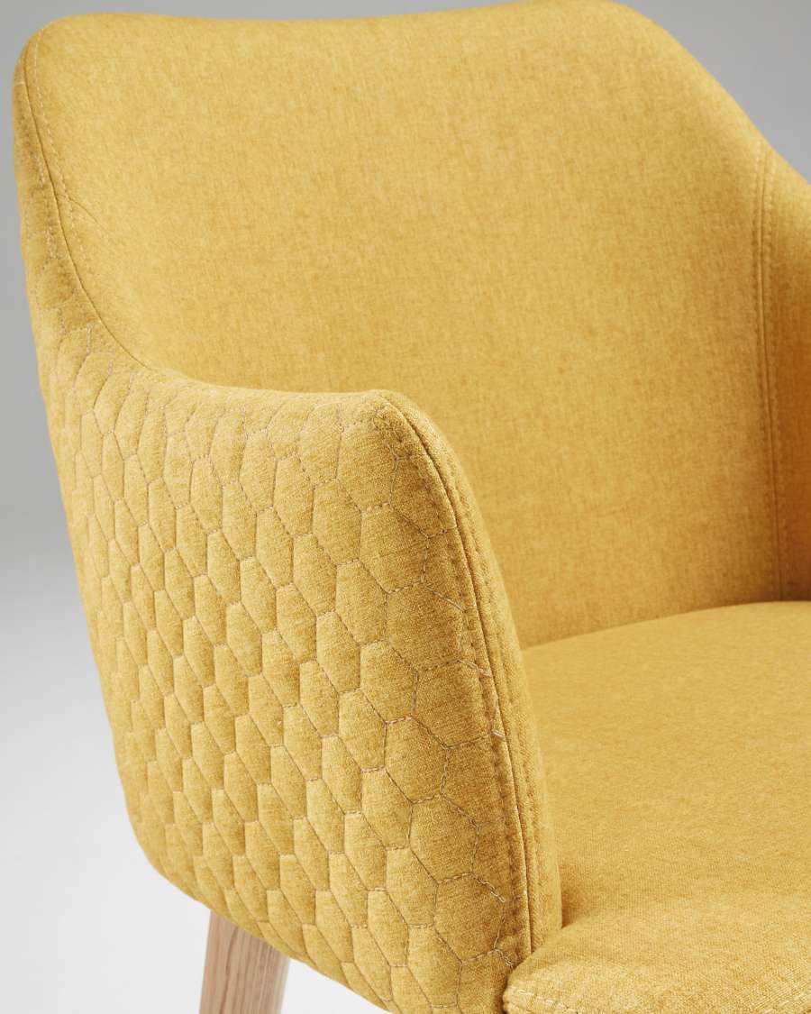 Croft mustard chair with solid ash legs with natural finish