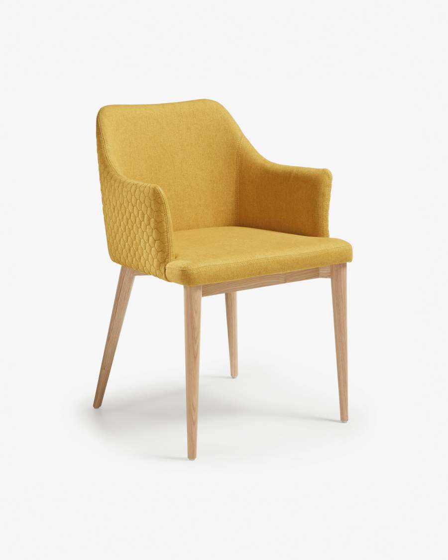 Croft mustard chair with solid ash legs with natural finish