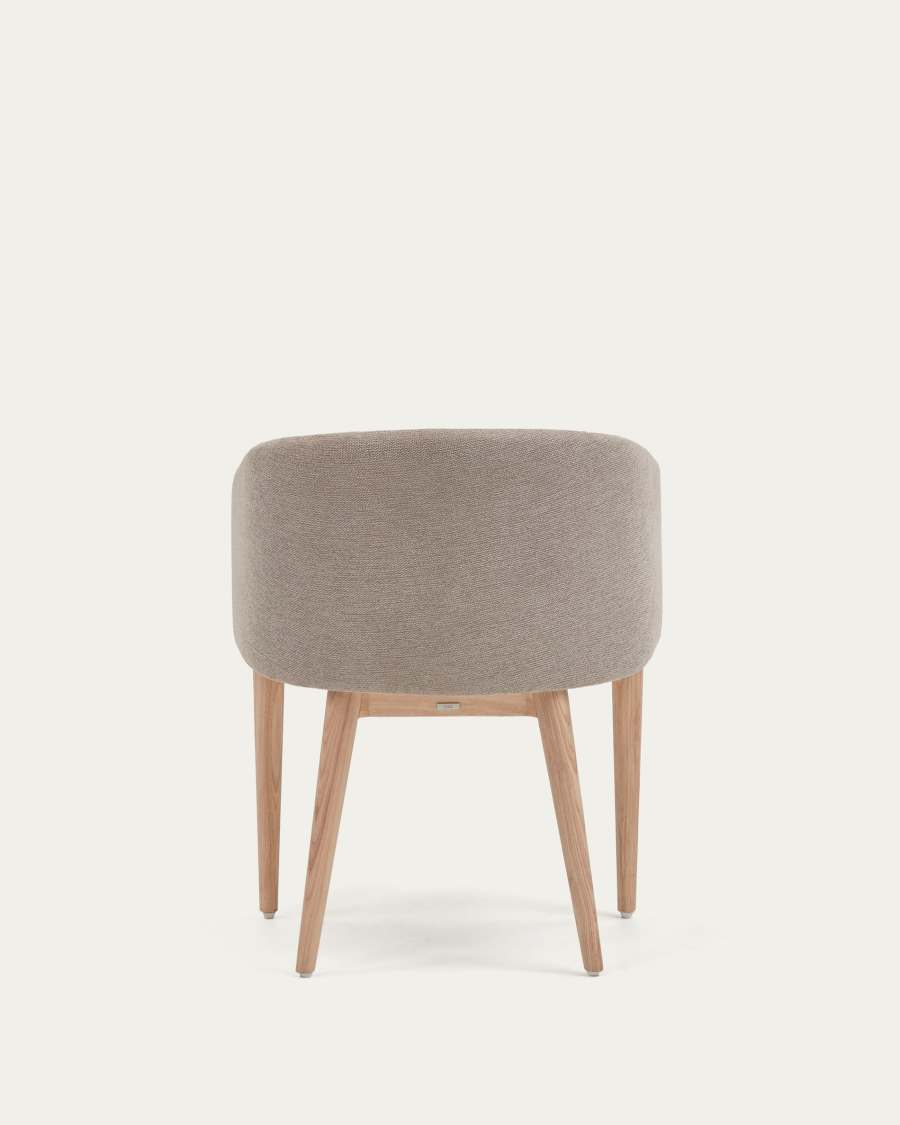 Chaise Harlan en chenille marron et pieds en bois de frêne