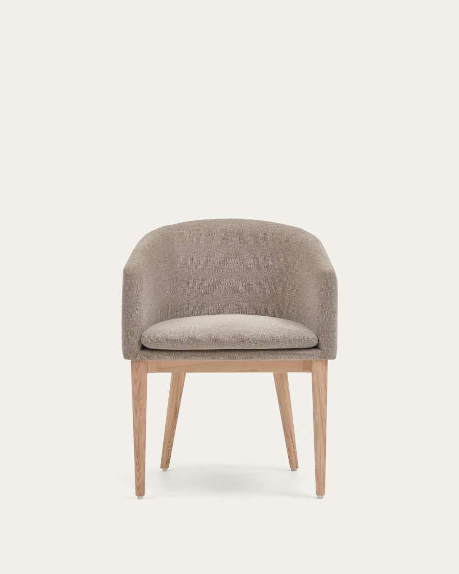 Chaise Harlan en chenille marron et pieds en bois de frêne