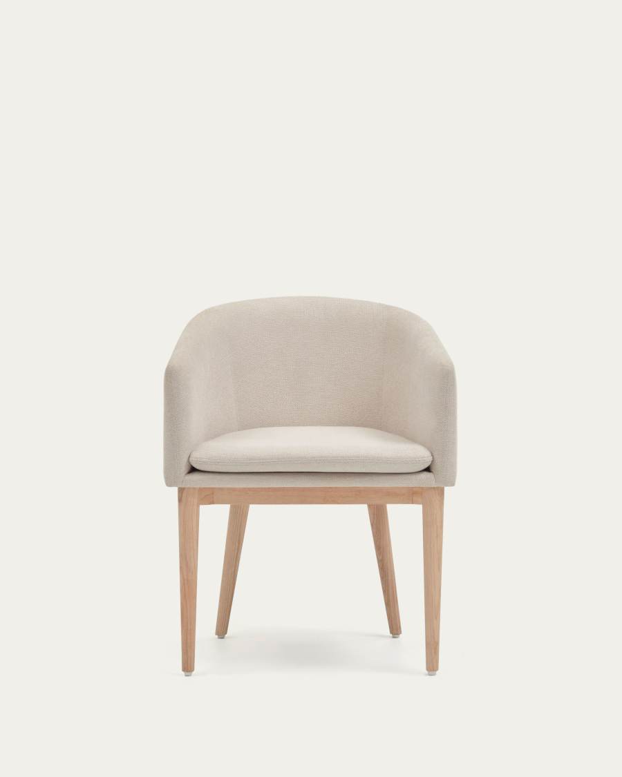 Sedia Harlan in ciniglia beige e gambe in legno massello di frassino