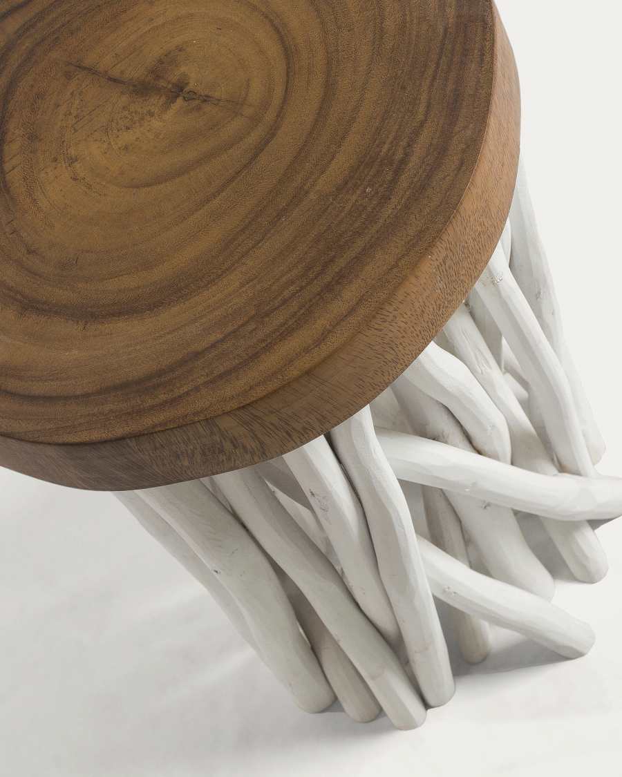 Drom solid rain and teak wood side table, Ø 35 cm