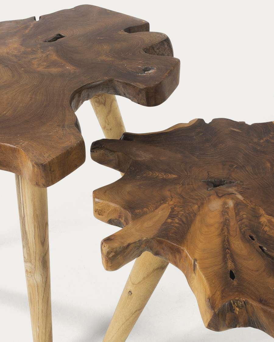 Hattie set of 2 solid teak wood side tables, 60 cm / 56 cm