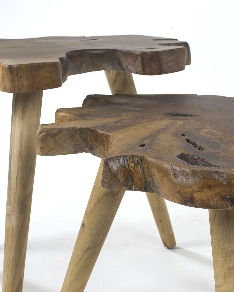 Hattie set of 2 solid teak wood side tables, 60 cm / 56 cm