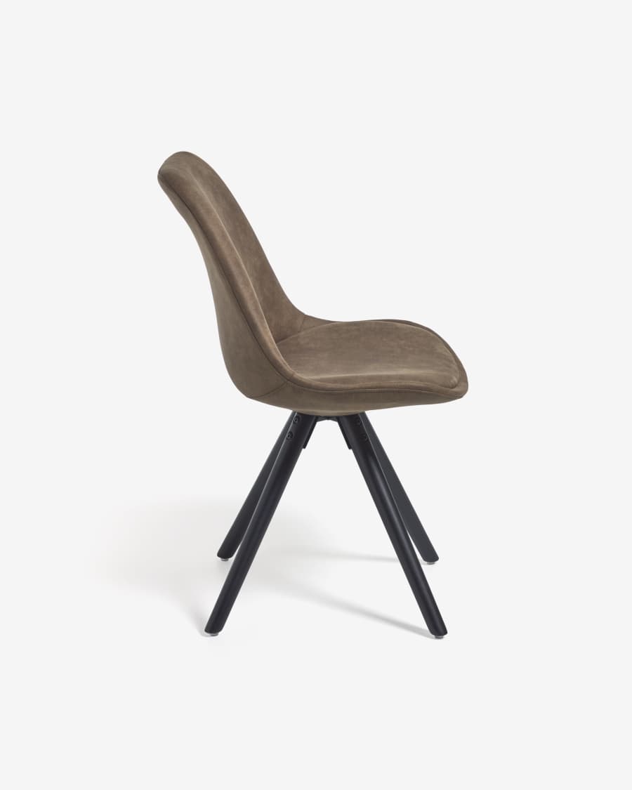 Ralf faux leather chair in brown and solid beech wood legs with black finish