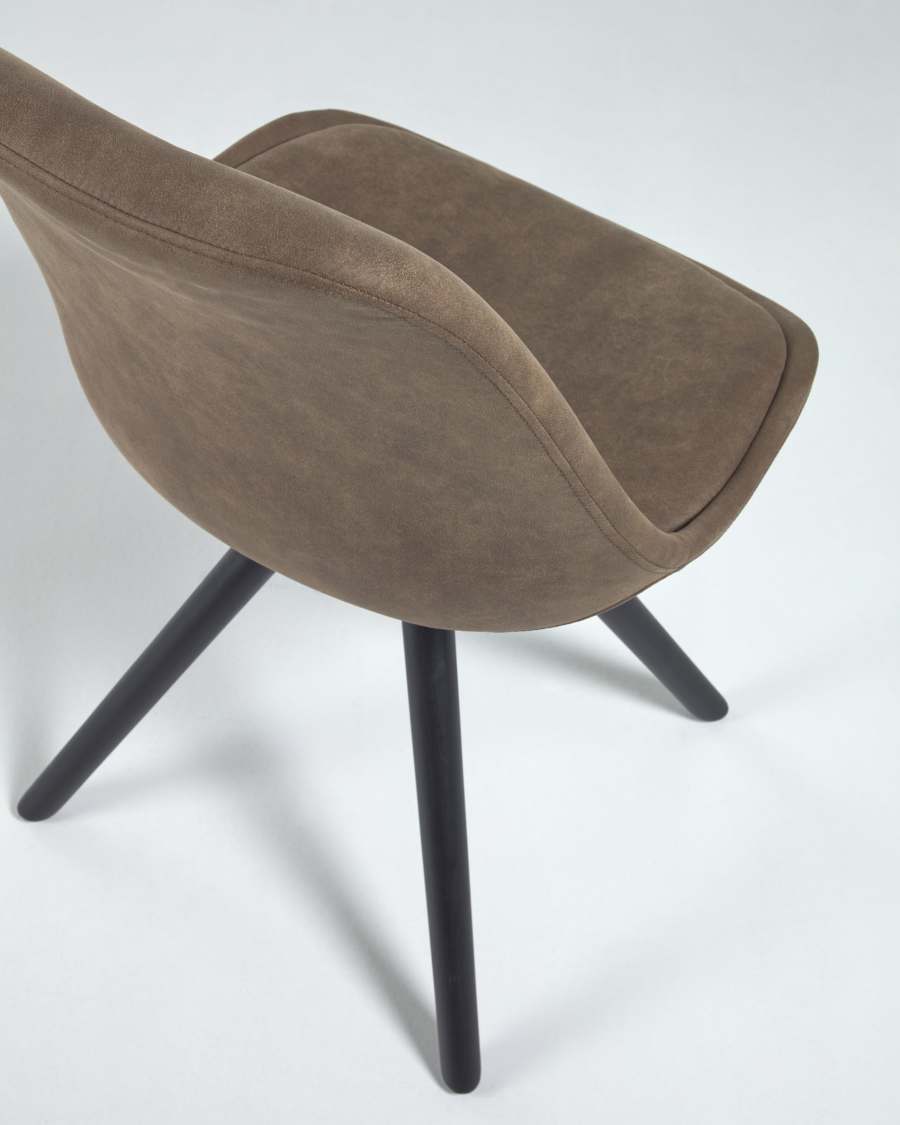 Ralf faux leather chair in brown and solid beech wood legs with black finish