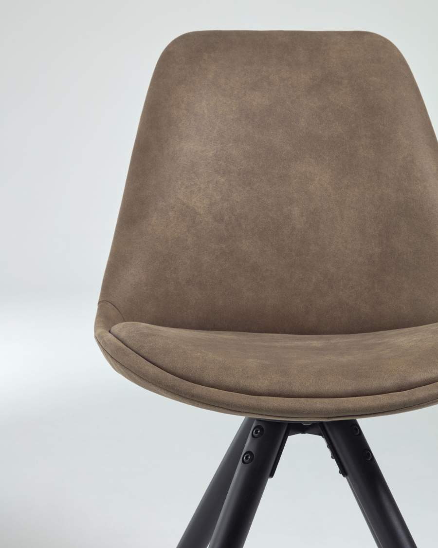Ralf faux leather chair in brown and solid beech wood legs with black finish