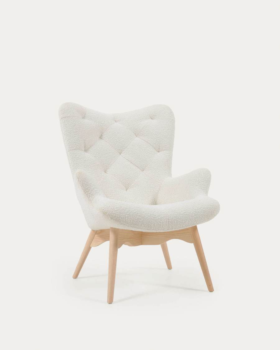Fauteuil Kody en tissu bouclette et pieds en bois de hêtre