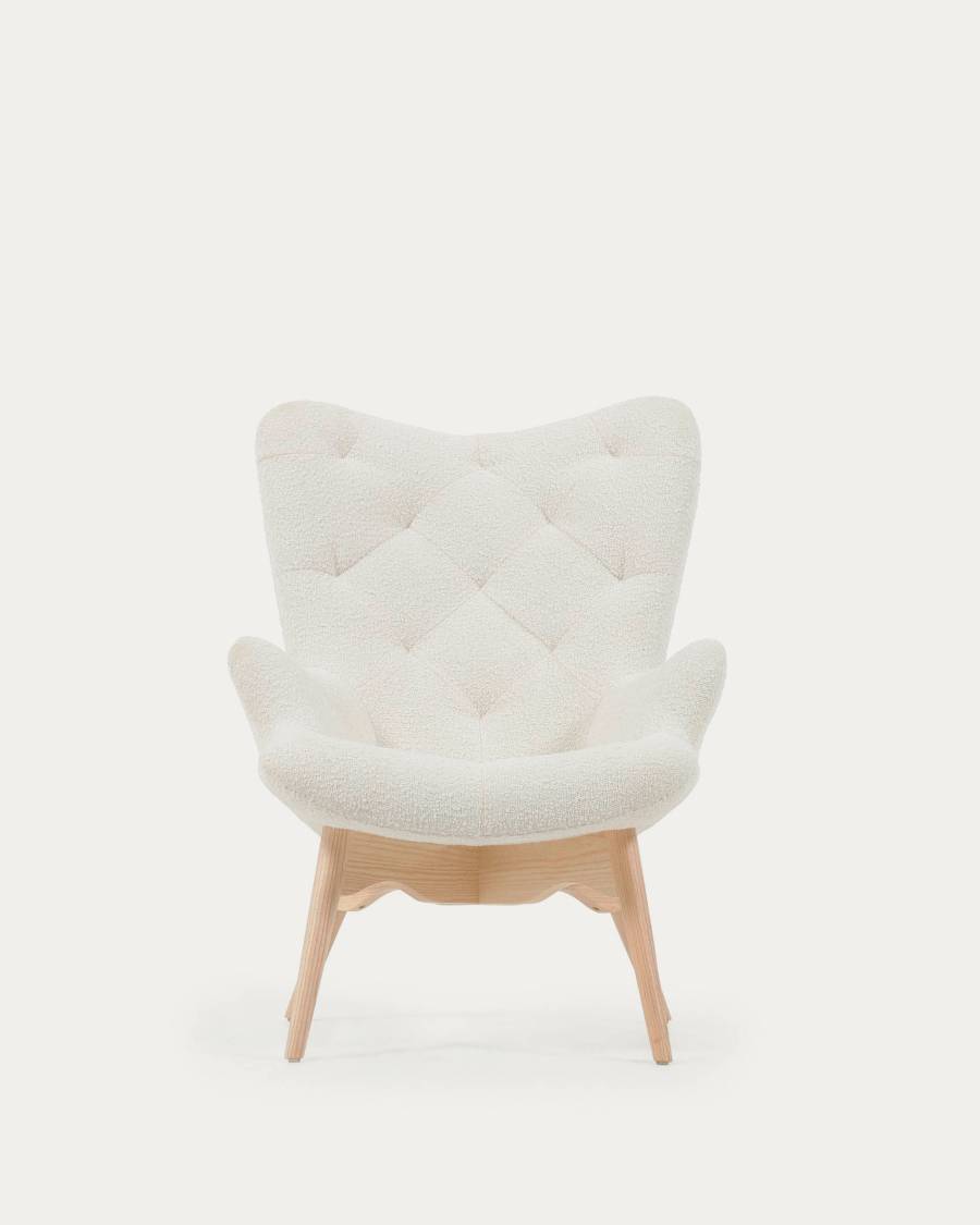 Fauteuil Kody en tissu bouclette et pieds en bois de hêtre