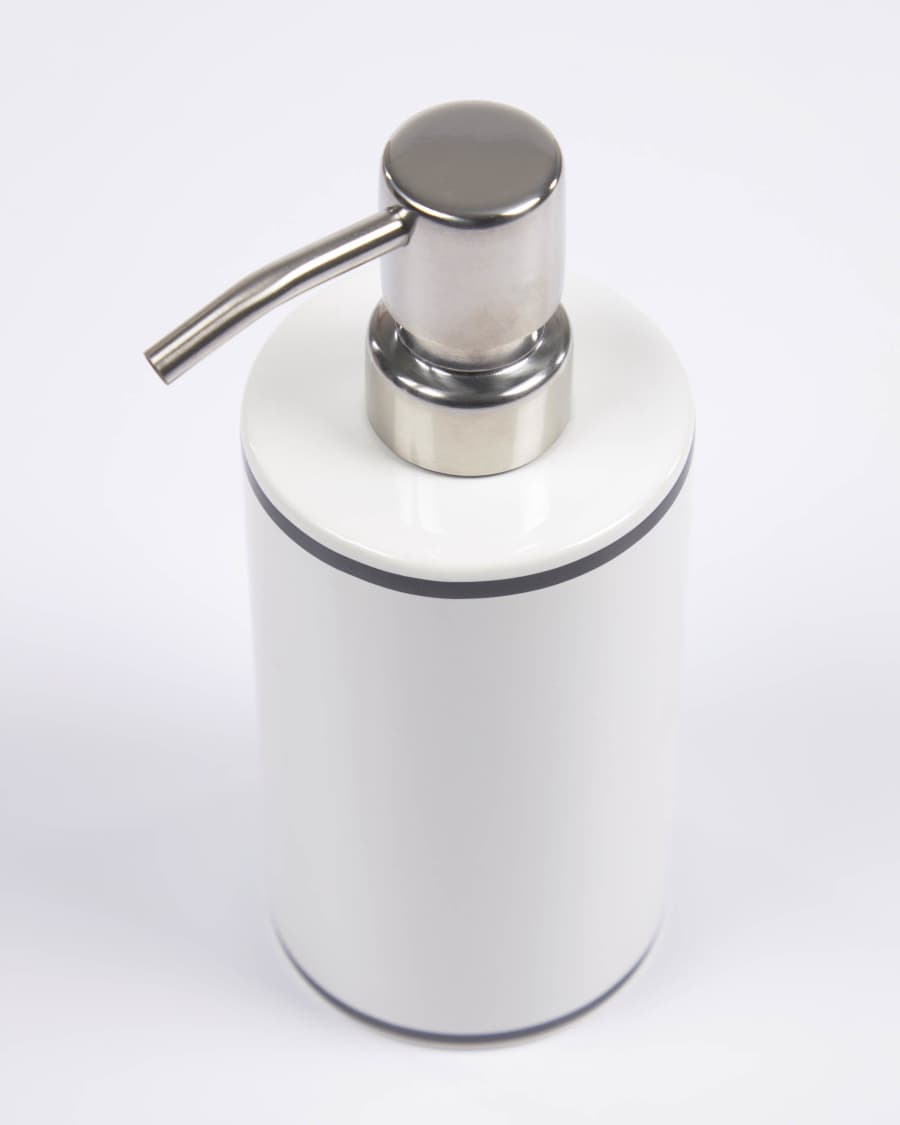 Arminda white ceramic soap dispenser with black detail