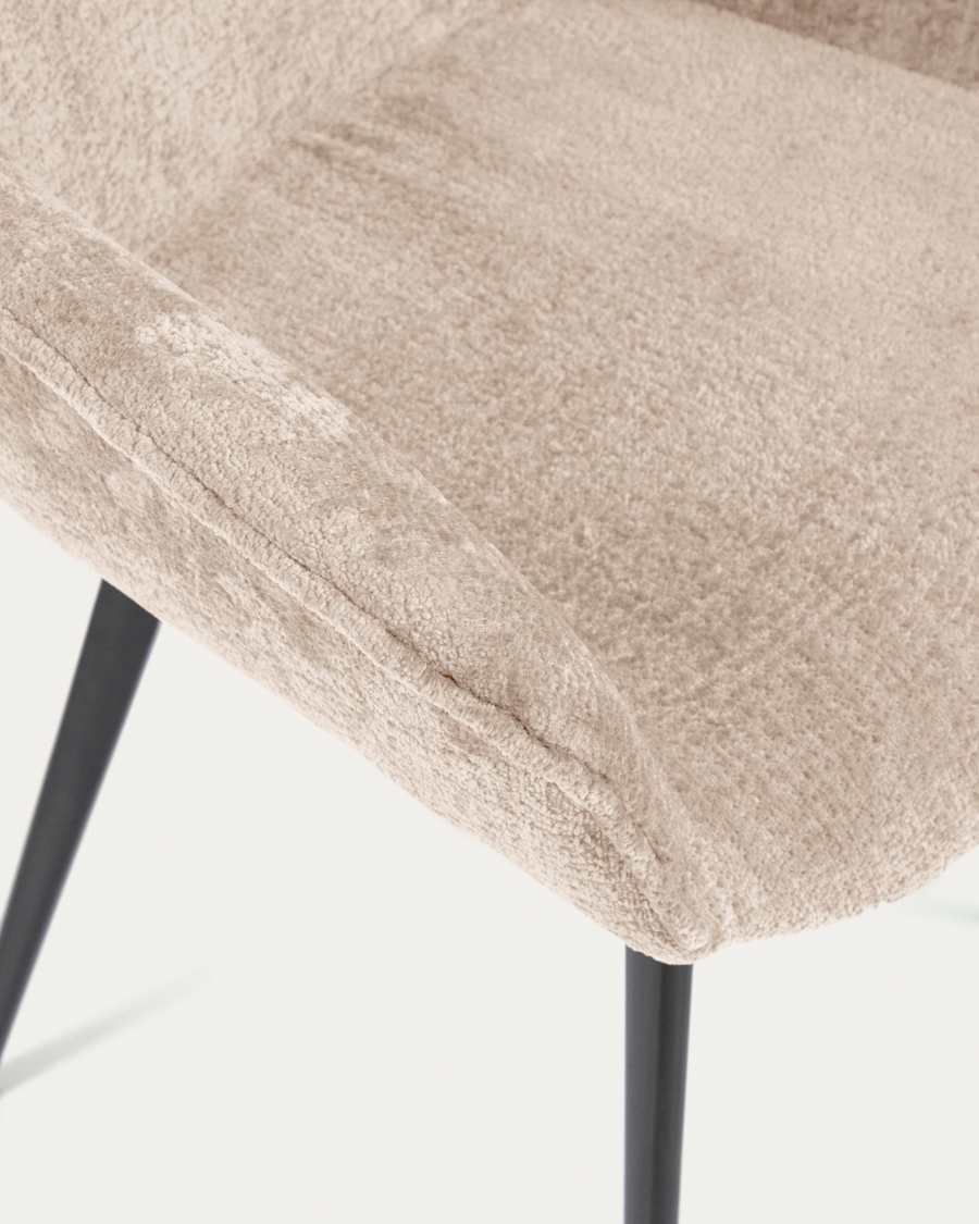 Amira chair in beige chenille with steel legs with black finish FSC 100%