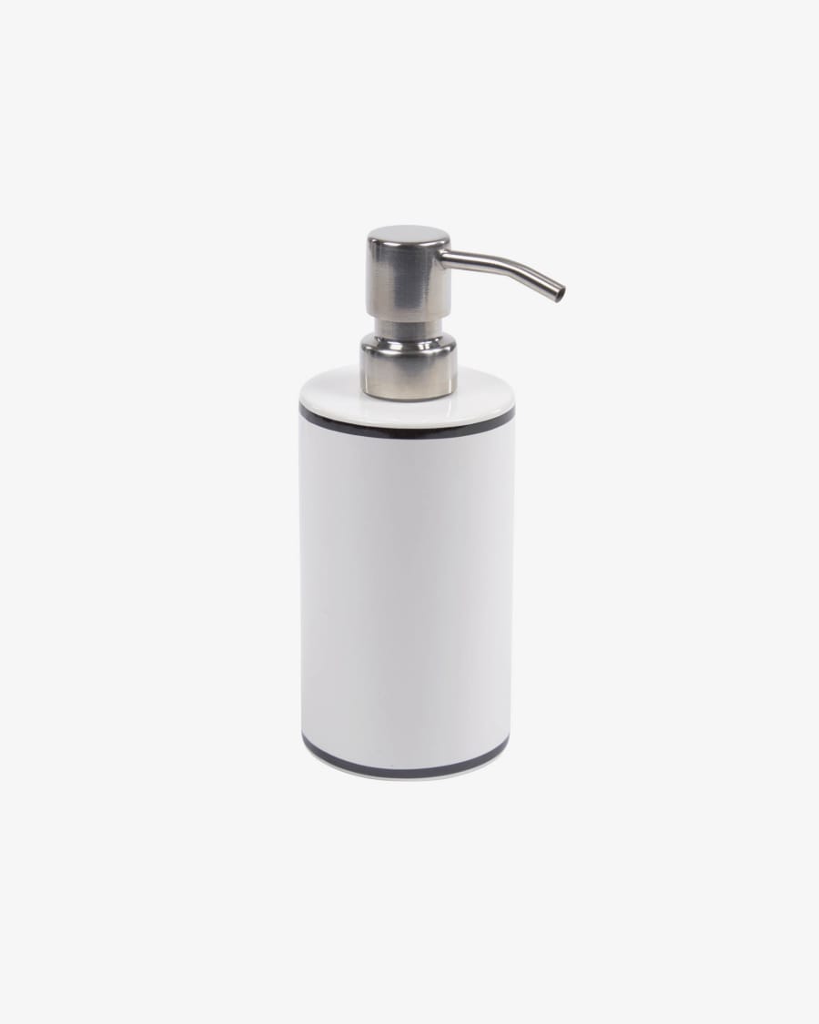 Arminda white ceramic soap dispenser with black detail