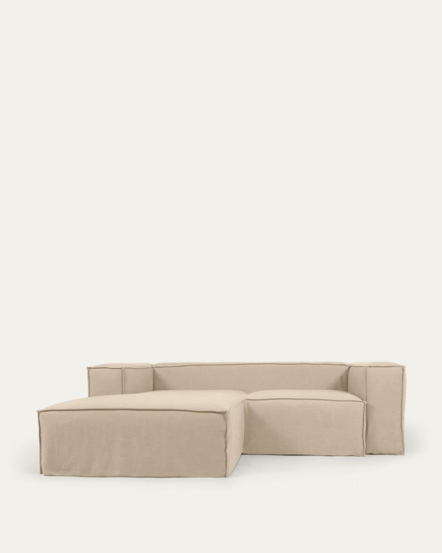 Bezug für Blok 2-Sitzer-Sofa mit Chaiselongue links Leinen beige