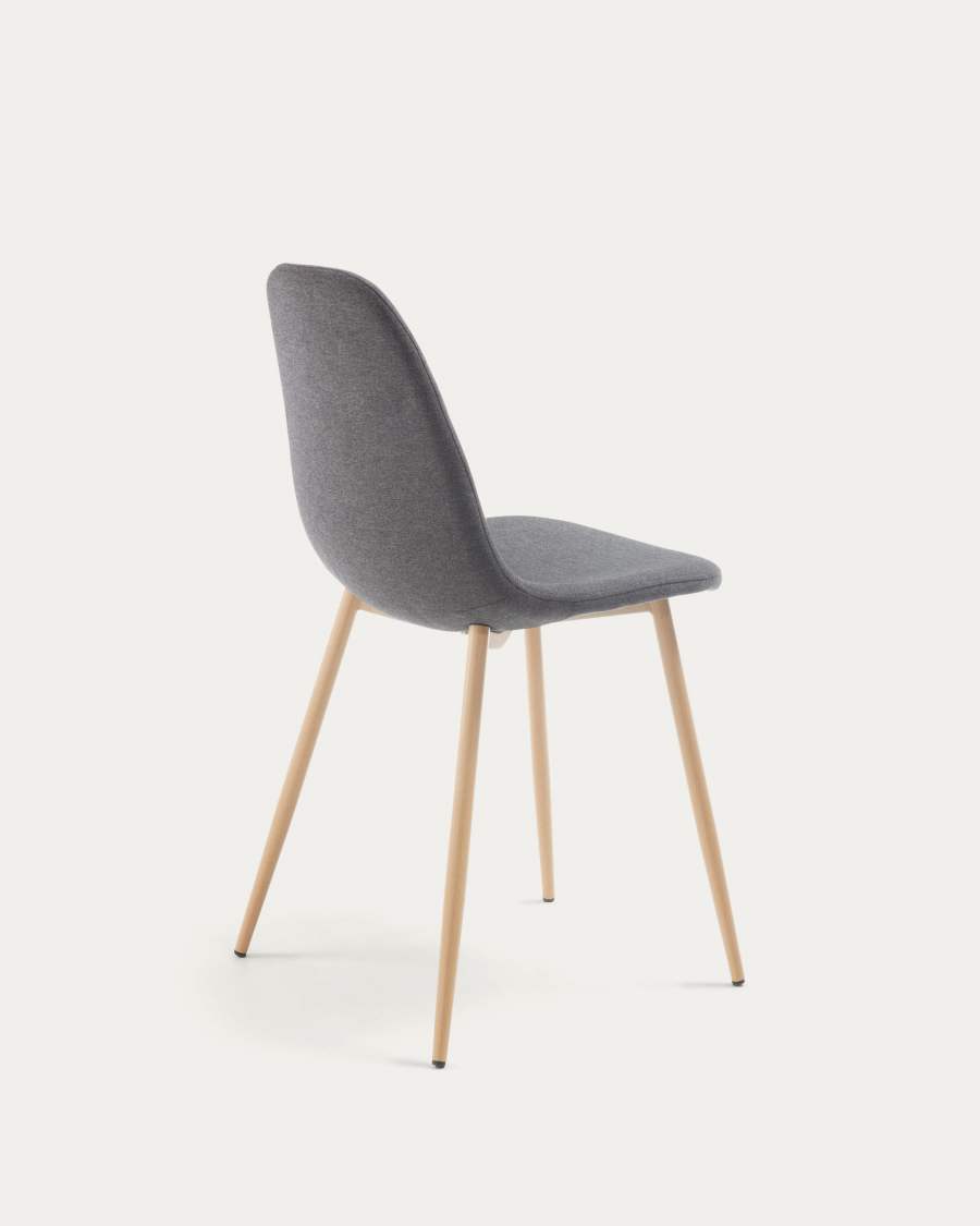 Chaise Yaren gris foncé et pieds en acier effet bois
