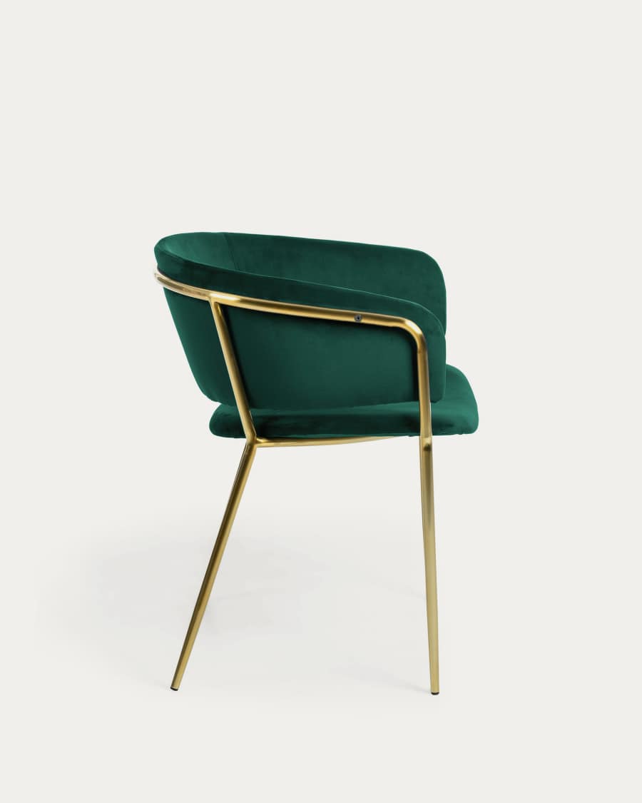 Sedia Runnie in velluto verde con gambe in acciaio verniciate oro FR