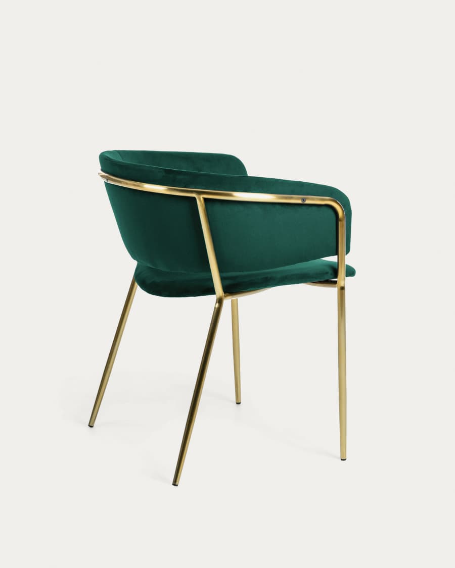 Sedia Runnie in velluto verde con gambe in acciaio verniciate oro FR