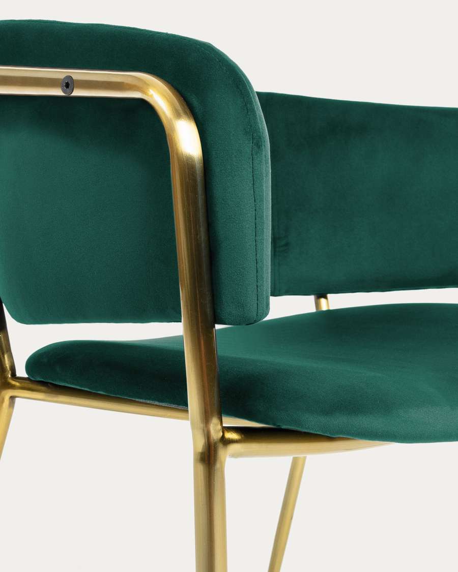 Sedia Runnie in velluto verde con gambe in acciaio verniciate oro