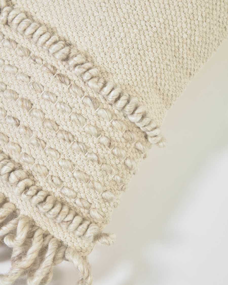 Housse de coussin Marcie en coton et laine blanc 30 x 50 cm