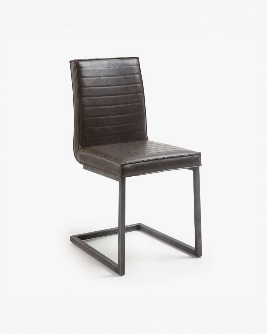 Chaise Tusk en polyuréthane marron foncé et acier