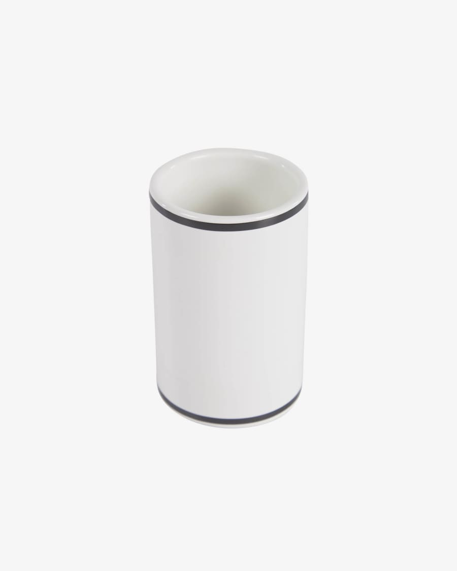Arminda white ceramic toothbrush holder with black detail