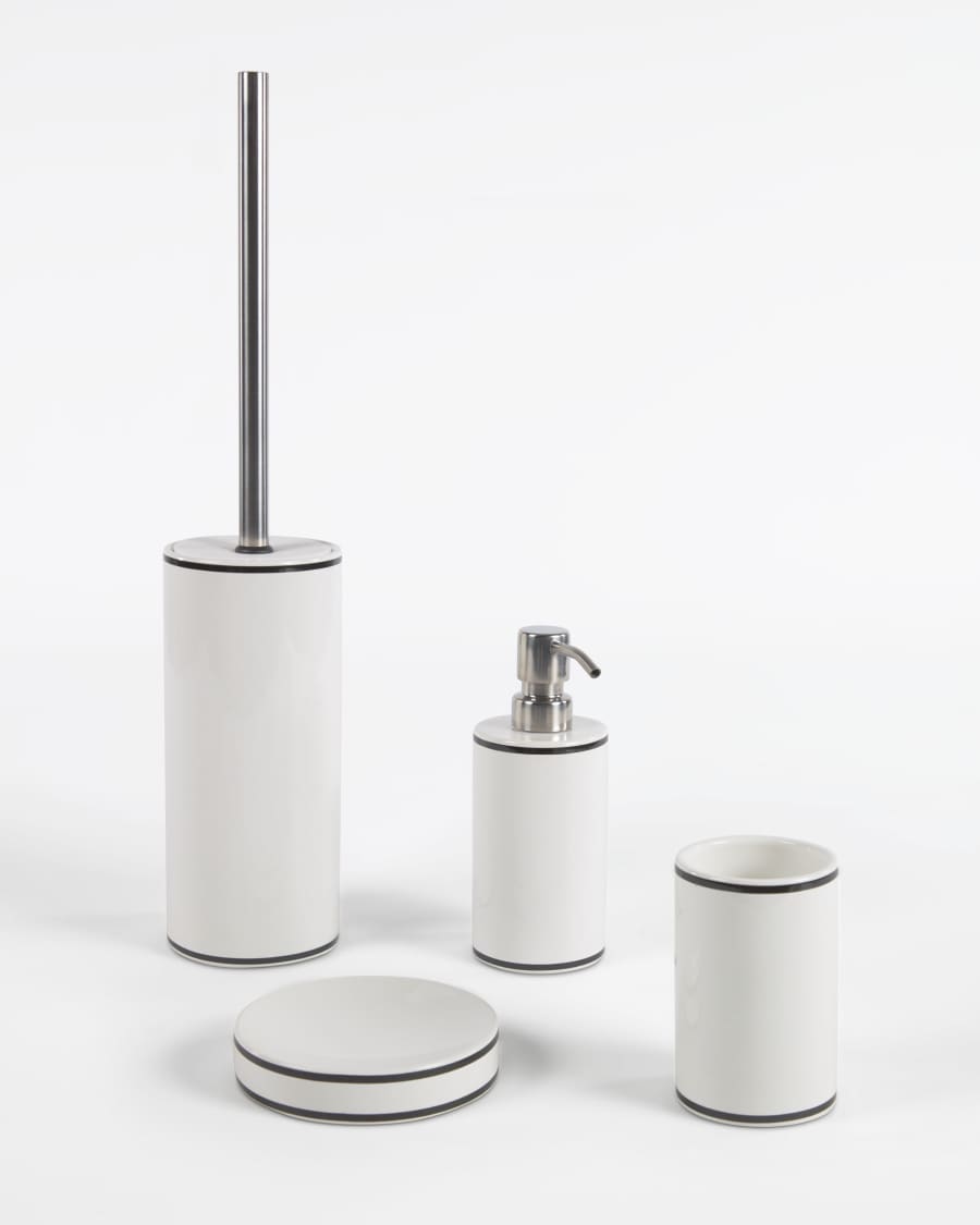 Arminda white ceramic toothbrush holder with black detail