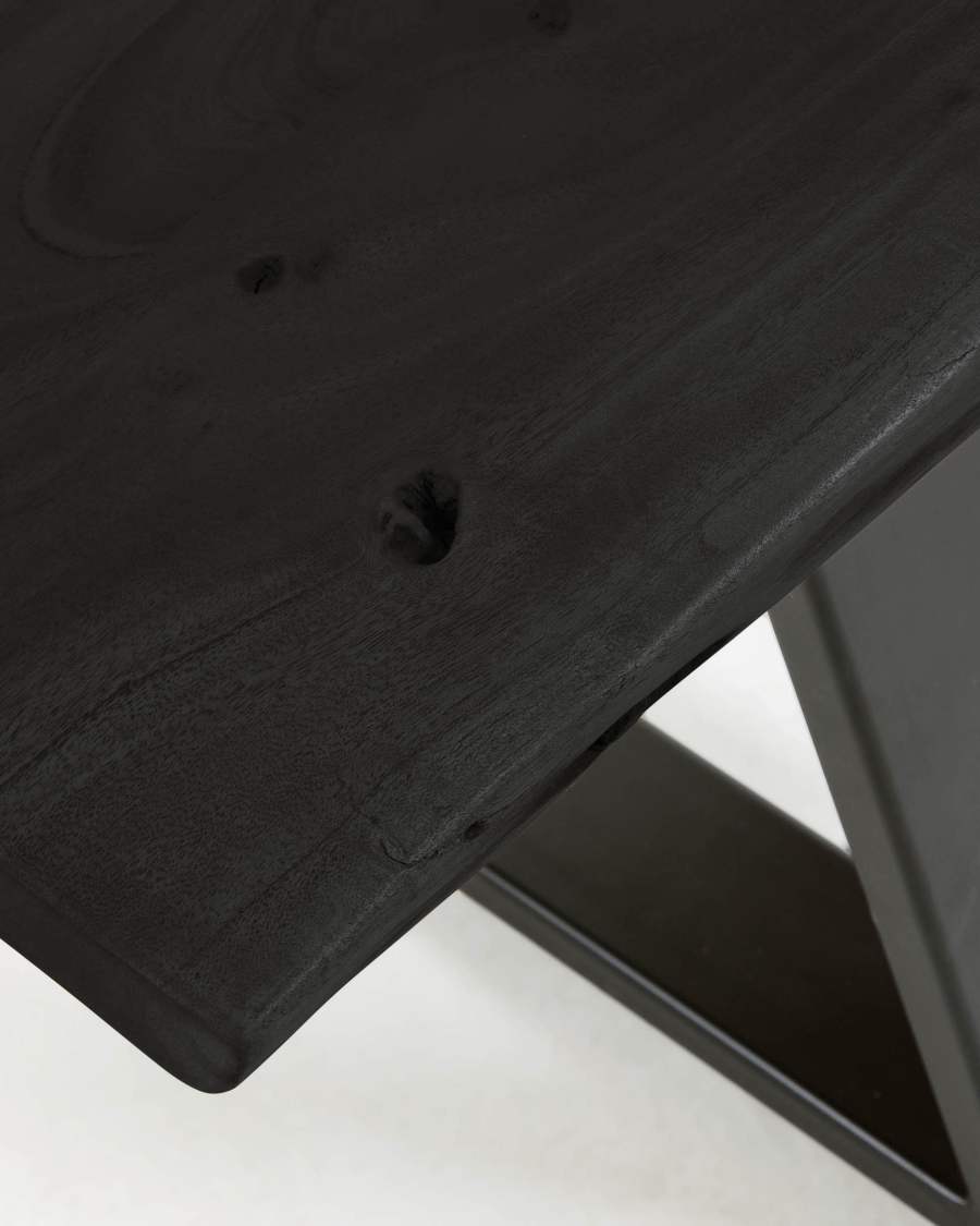 Banc Alaia en bois d'acacia noir et pieds en acier noir 180 cm