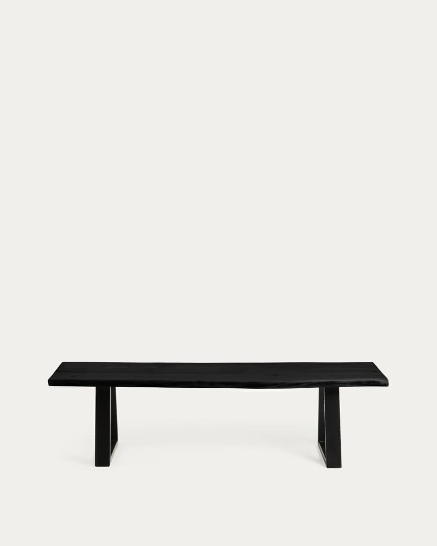 Banc Alaia en bois d'acacia noir et pieds en acier noir 180 cm