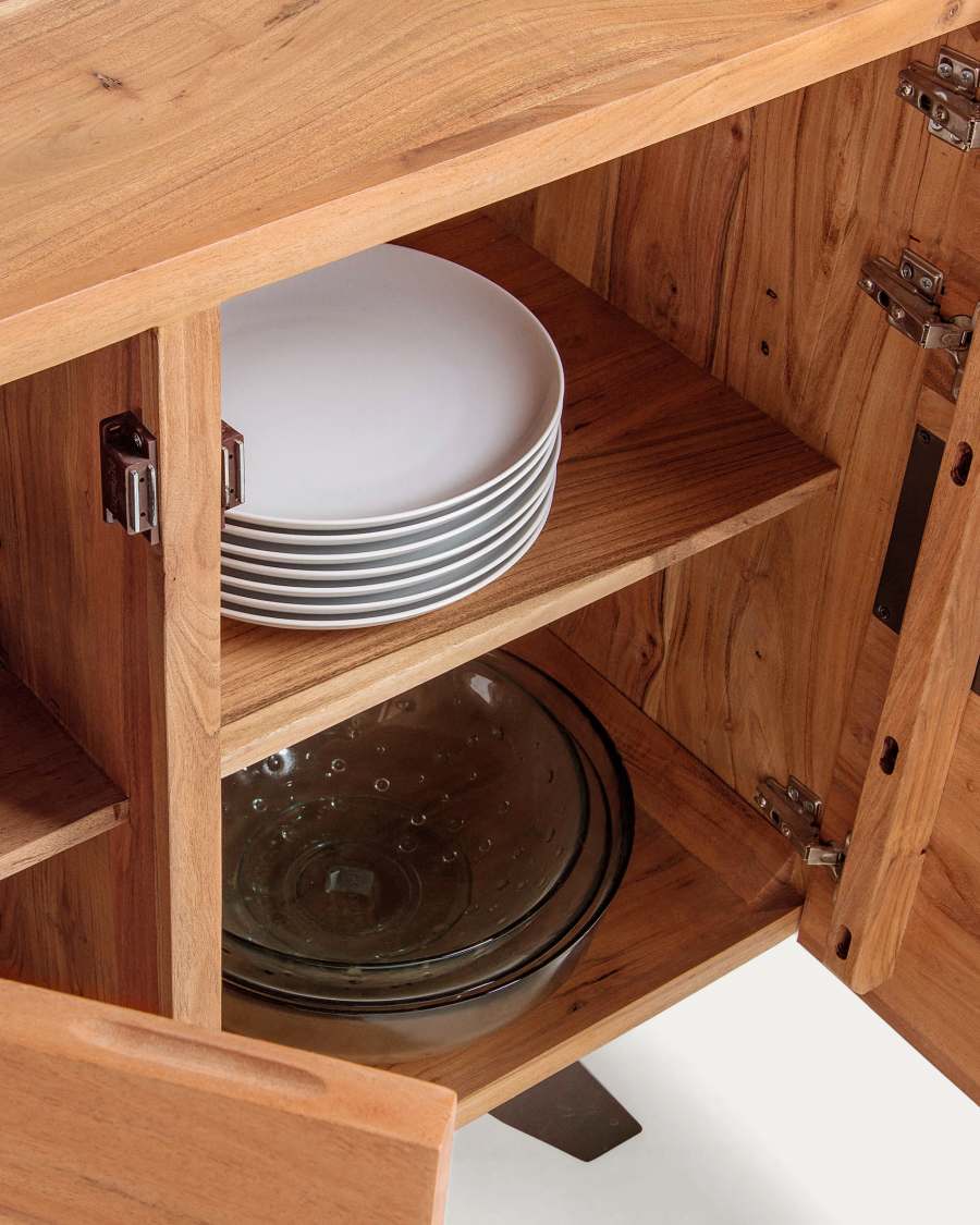 Uxia Sideboard 3 Türen aus massivem Akazienholz und Stahl in Schwarz 148 x 85 cm