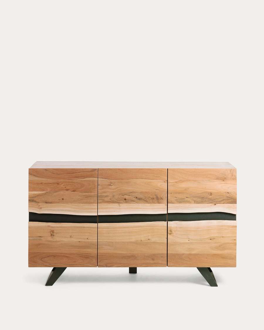 Uxia Sideboard 3 Türen aus massivem Akazienholz und Stahl in Schwarz 148 x 85 cm
