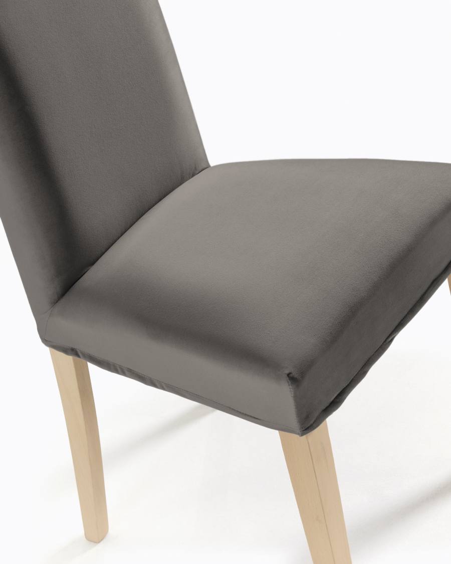 Sedia Freda velluto grigio e naturale