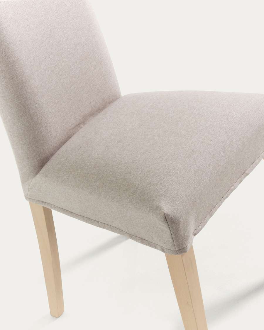 Beige Freda chair with solid beech wood legs with natural finish