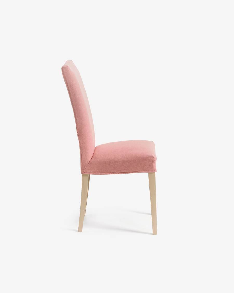 Silla Freda rosa y patas de madera maciza de haya acabado natural